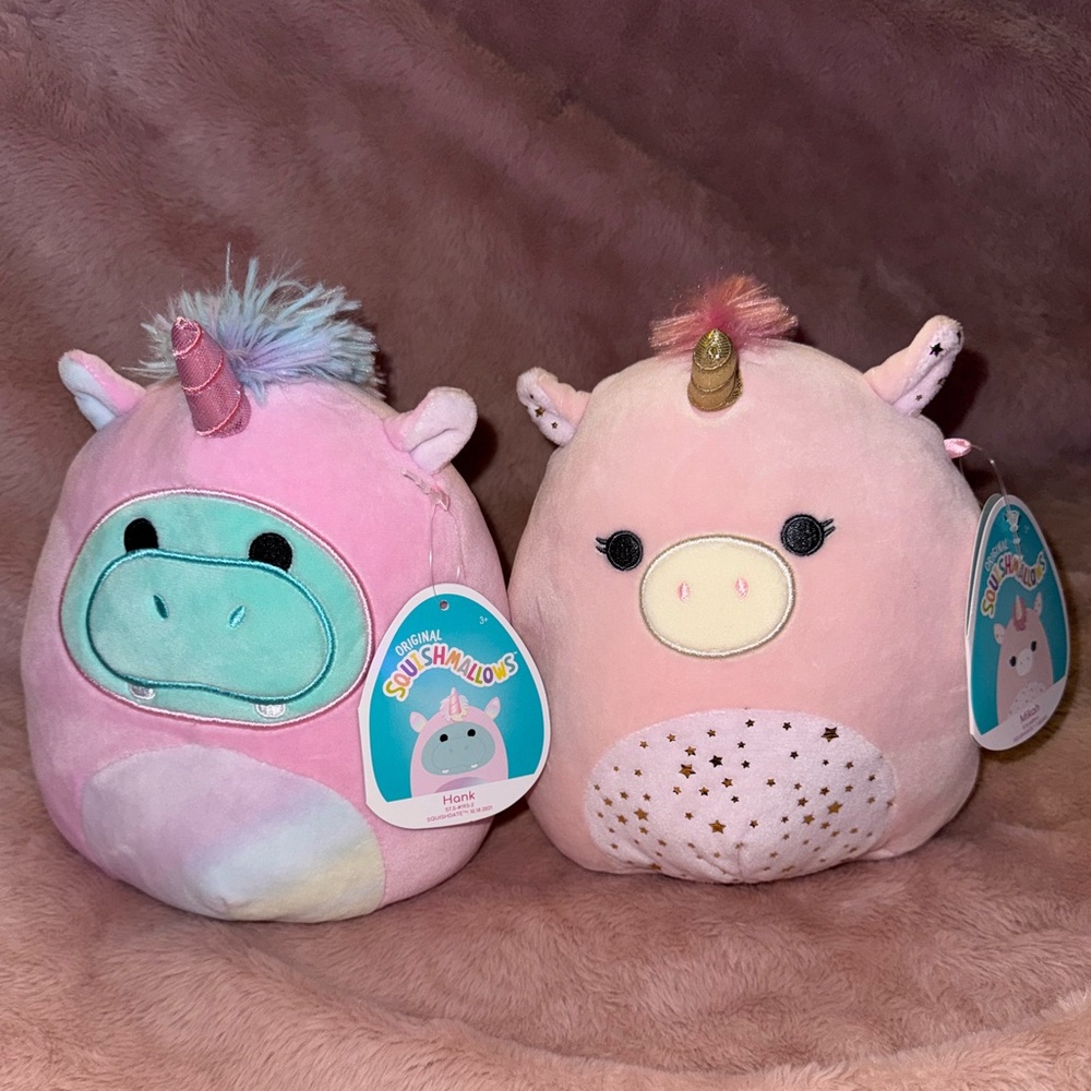 Squishmallow set of 2 Hank the Hippo as Unicorn and Mikah the Unicorn 7 inch